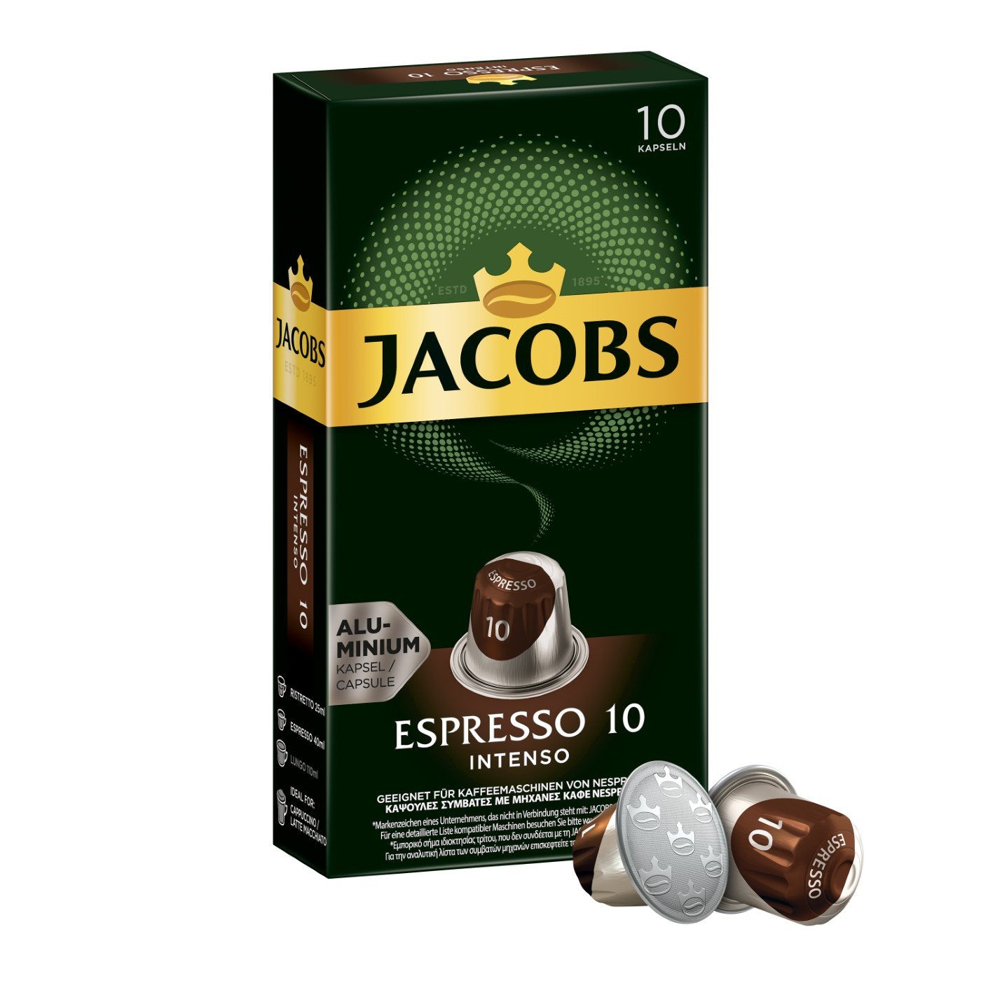 Jacobs Kapseln Lungo Intenso, Intensität 8 i Kapseln Espresso Intenso, Intensität 10,100 kompatybilny z Nespresso®* Kaffeekapseln, opakowanie 10er, 10 x 10 Getränke