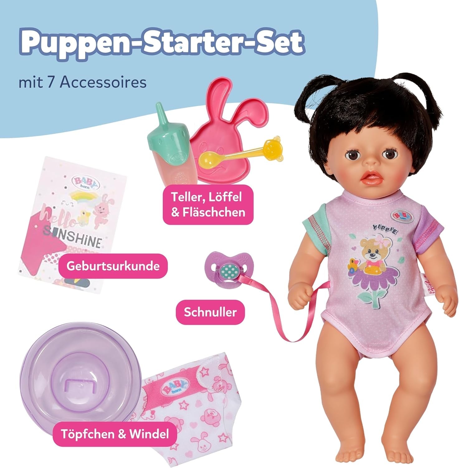 BABY Born Amy - Lalka 36 cm - Lalka bobas z 7 funkcjami dla maluchów od 1. roku życia - Działa bez baterii - Zawiera akcesoria i materacyk