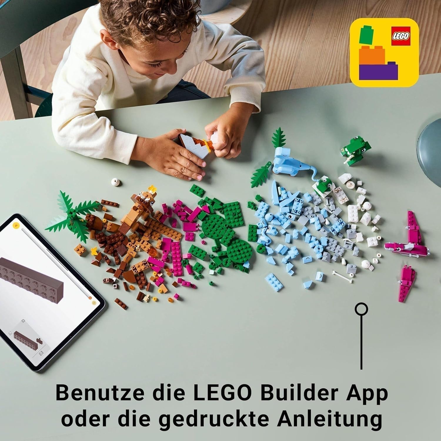 Zestaw LEGO Classic do budowania kreatywnych dinozaurów z modelami zwierząt i figurkami wykonanymi z klocków, pomysłowa zabawa, prezent dla chłopców i dziewcząt w wieku 5 lat, w tym T.Rex i Triceratops 11041 Zestawy do budowania Besuche den LEGO-Store