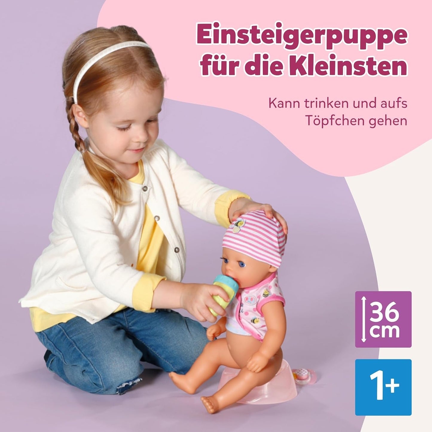 Lalka Baby Born Lena (Dziewczynka) - 36 cm - 7 funkcji, w tym akcesoria i materac - Działa całkowicie bez baterii - Odpowiednia dla małych dzieci od 1 roku