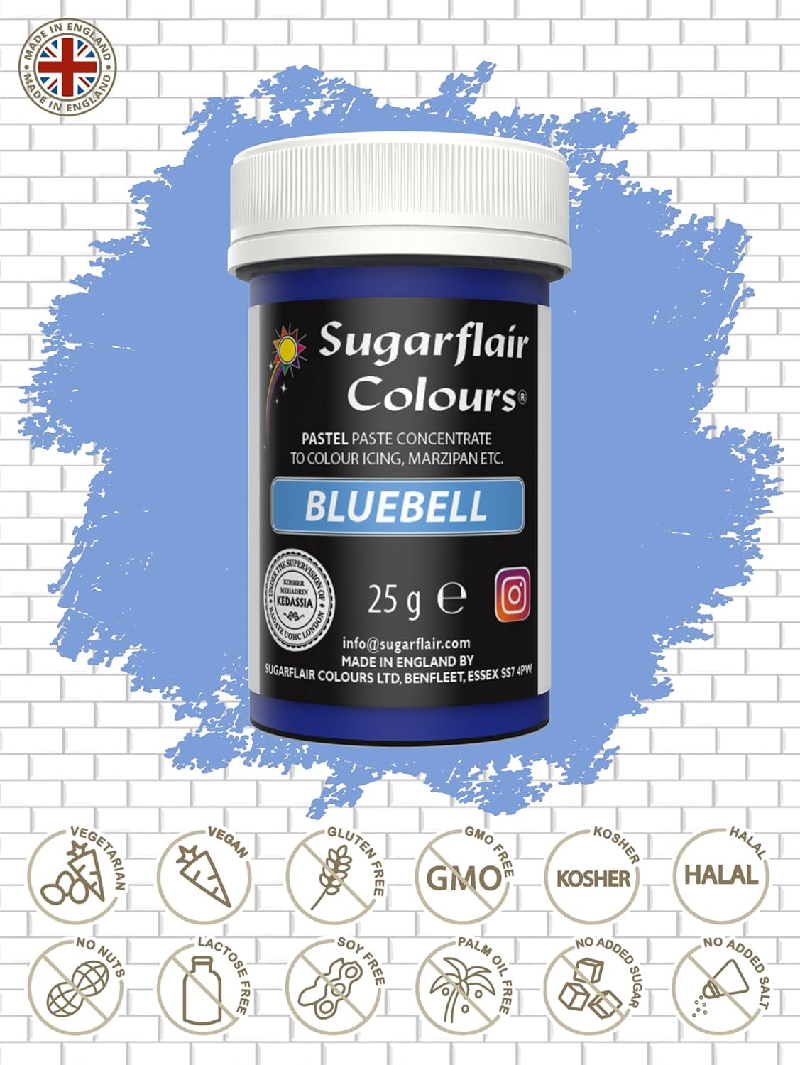 Sugarflair Pastelowy barwnik spożywczy do makaronów, Bell Blue, barwnik spożywczy do makaronów, kremówek i marcepanu, skoncentrowane barwniki Spectral - 25g