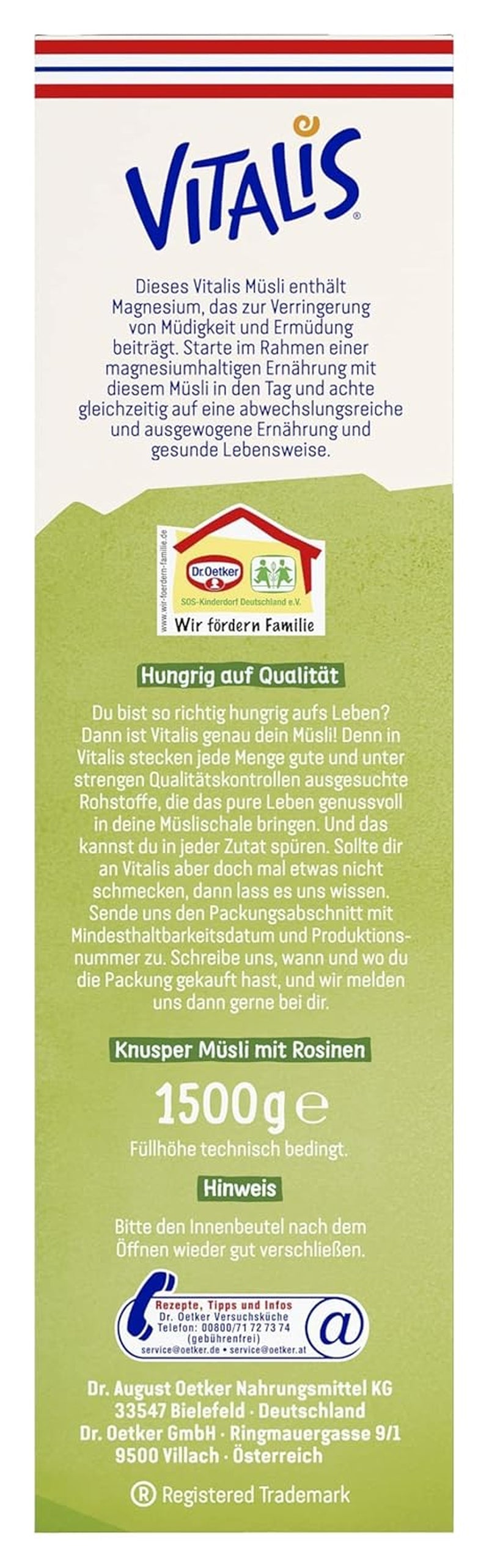 Dr. Oetker Vitalis Classic Crispy Muesli: Duże opakowanie chrupiącego musli śniadaniowego z rodzynkami, 1 opakowanie, 1,5 kg