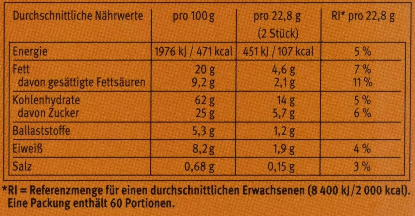 Brandt Hobbits Crunchy – 2 opakowania – Pudełko cateringowe zawierające 60 opakowań – Pełnoziarniste ciasteczka owsiane o wysokiej zawartości błonnika (60 x 22,8 g)