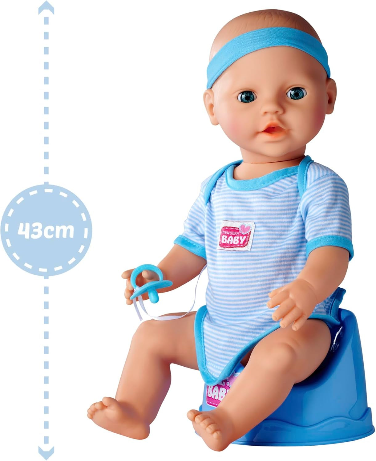 Simba 105030044 - Lalka noworodkowa - chłopiec, lalka wykonana w całości z winylu ze śpiącymi oczami, funkcją picia i moczenia oraz akcesoriami, 8 sztuk, 43 cm, lalka bobas, wiek 3+