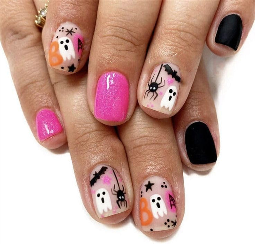 JMEOWIO Nagelsticker Halloween Süßer Geisterkürbis 9 Blatt Nail Art Naklejka Selbstklebend Nagelaufkleber Dekoration Nageldesign Zubehör