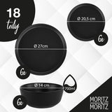 Moritz & Moritz NORDIC 6-osobowy zestaw naczyń obiadowych - 18-częściowy zestaw naczyń obiadowych z czarnej kamionki - skandynawski design - 6-osobowy solidny zestaw naczyń obiadowych do codziennego użytku i dla gości - Łączony zestaw naczyń obiadowych