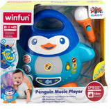 Odtwarzacz muzyki karaoke WinFun, wzór pingwina, z migającymi światłami i efektami echa, w kolorze niebieskim, zabawny styl, złącze USB Baby Toys Naty Shop