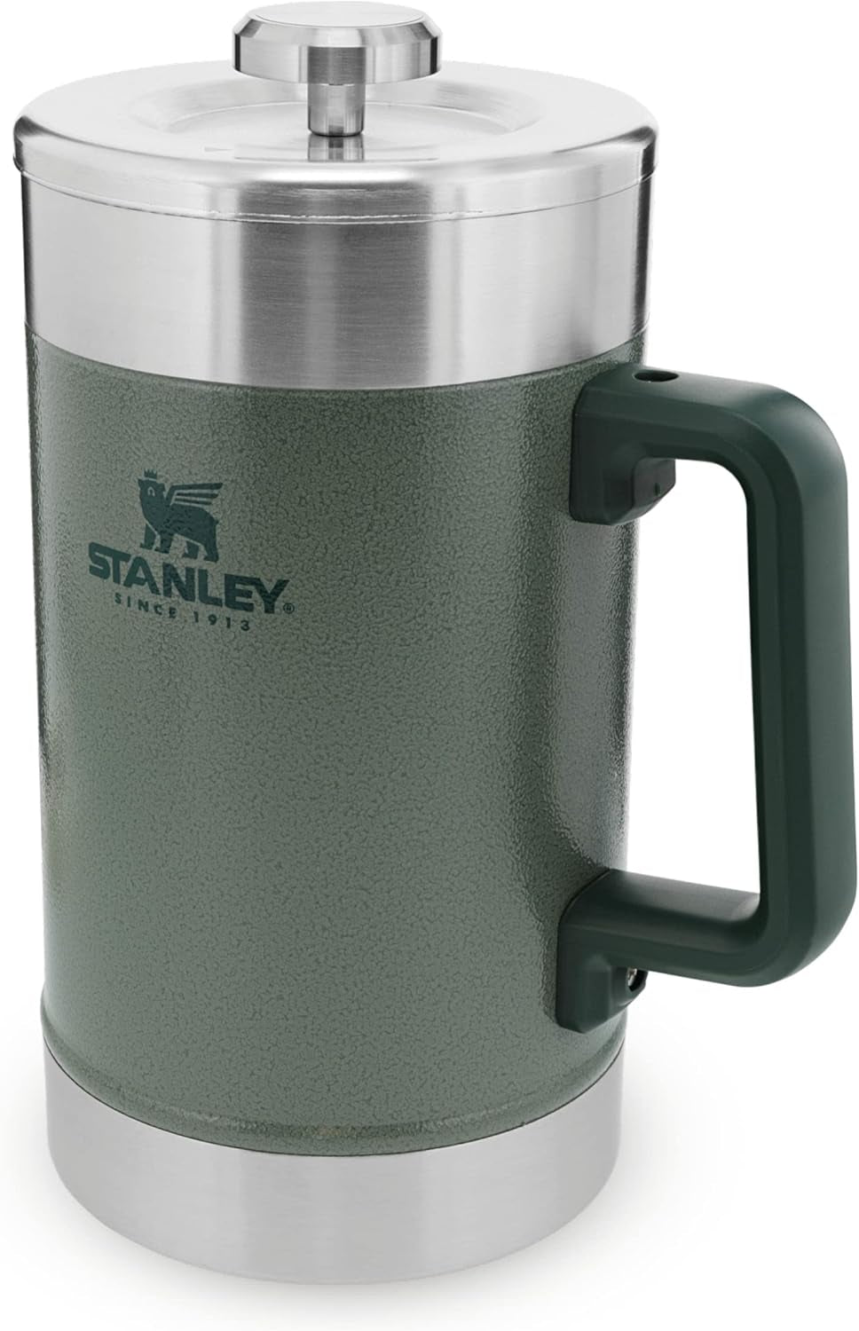 STANLEY Classic Stay Hot Coffee Press 1,4 l Hammertone Green - Utrzymuje gorącą kawę przez 4 godziny - Minimalny osad - Zintegrowana prasa do kawy ze stali nierdzewnej - Nie zawiera BPA - Można myć w zmywarce
