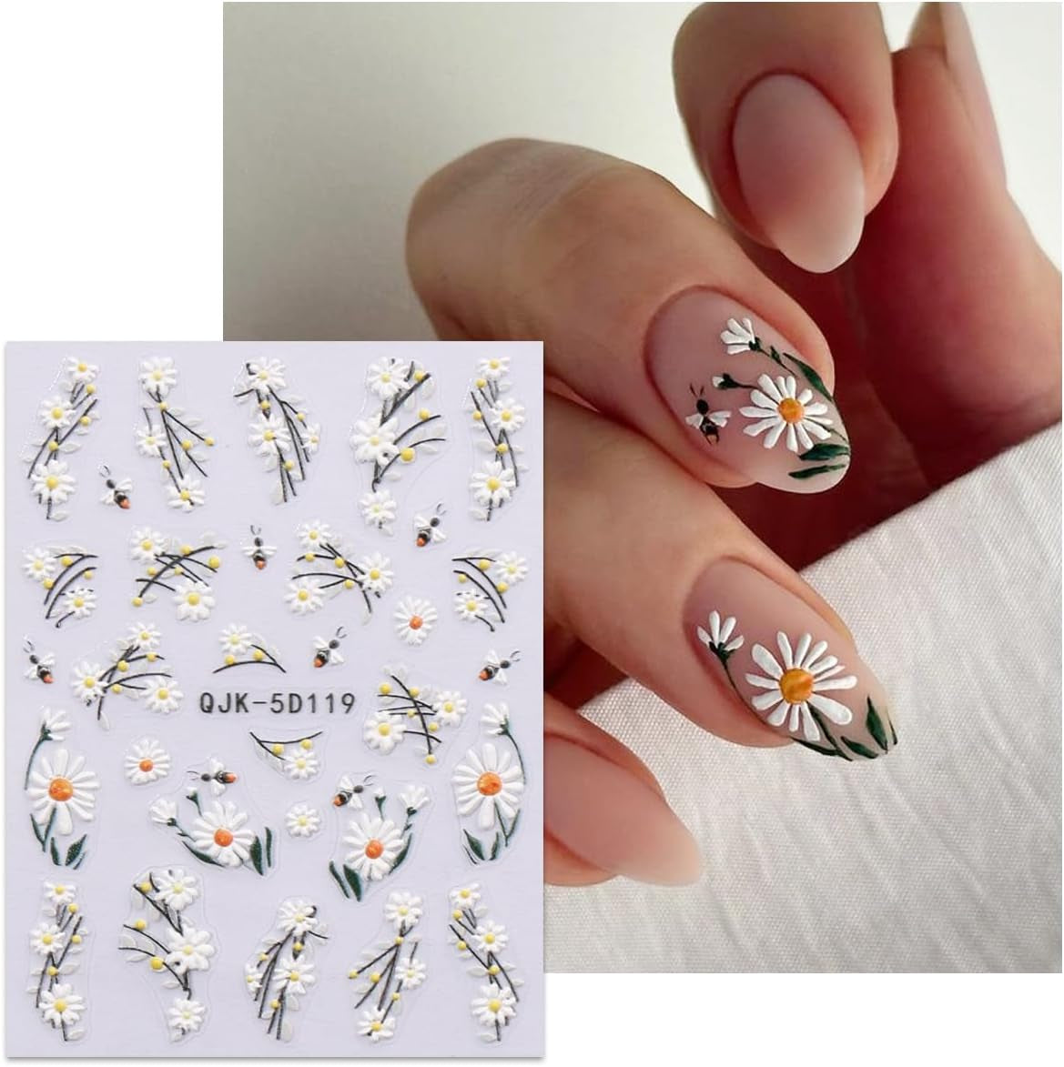 JMEOWIO 3D Nagelsticker Blumen Nail Art Naklejka Selbstklebend Nagelaufkleber 5D Stereoskopisch Frühling Sommer Dekoration Nageldesign Zubehör 4 Blatt