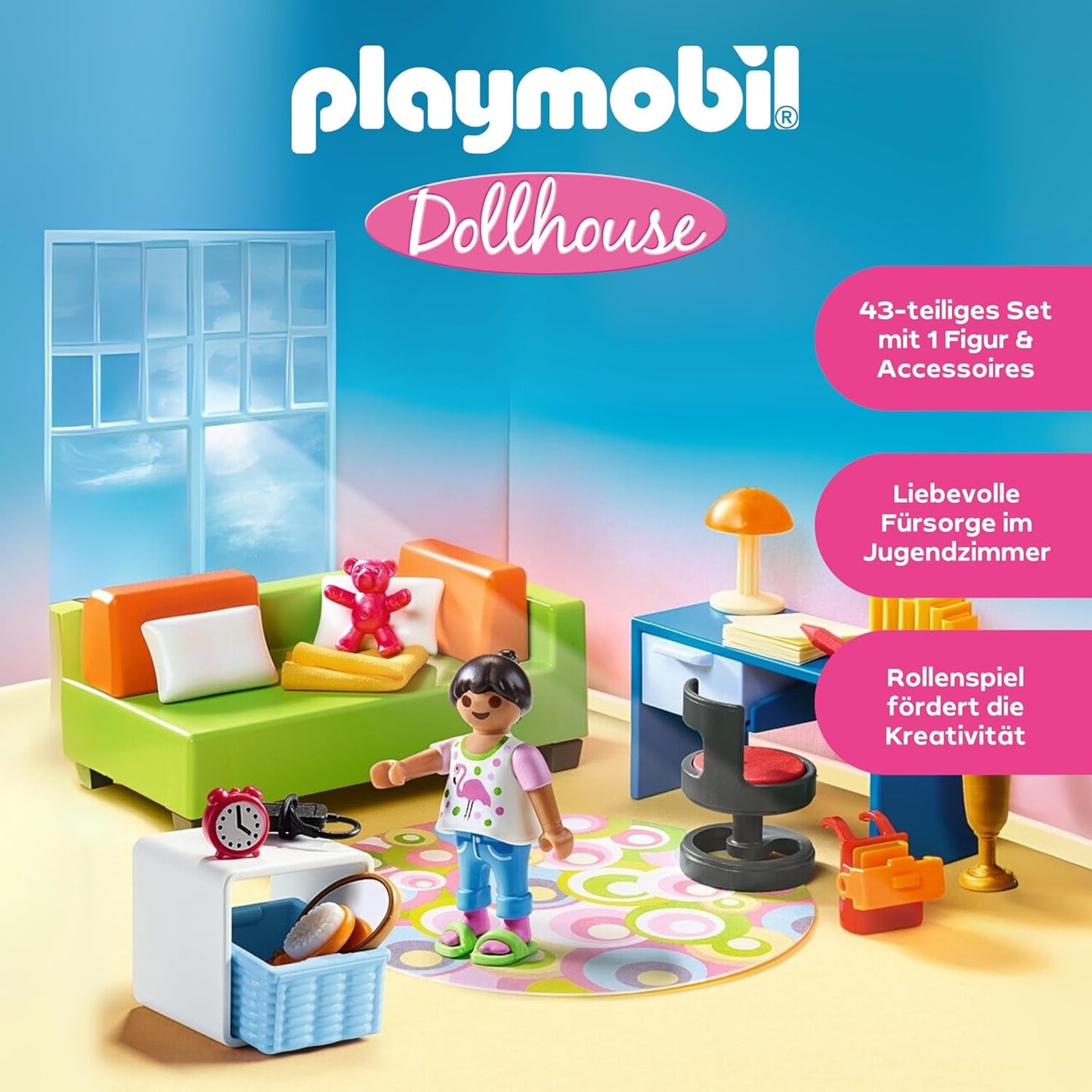 PLAYMOBIL Dollhouse 70209 Pokój młodzieżowy z figurką dziewczynki i akcesoriami, od 4 lat