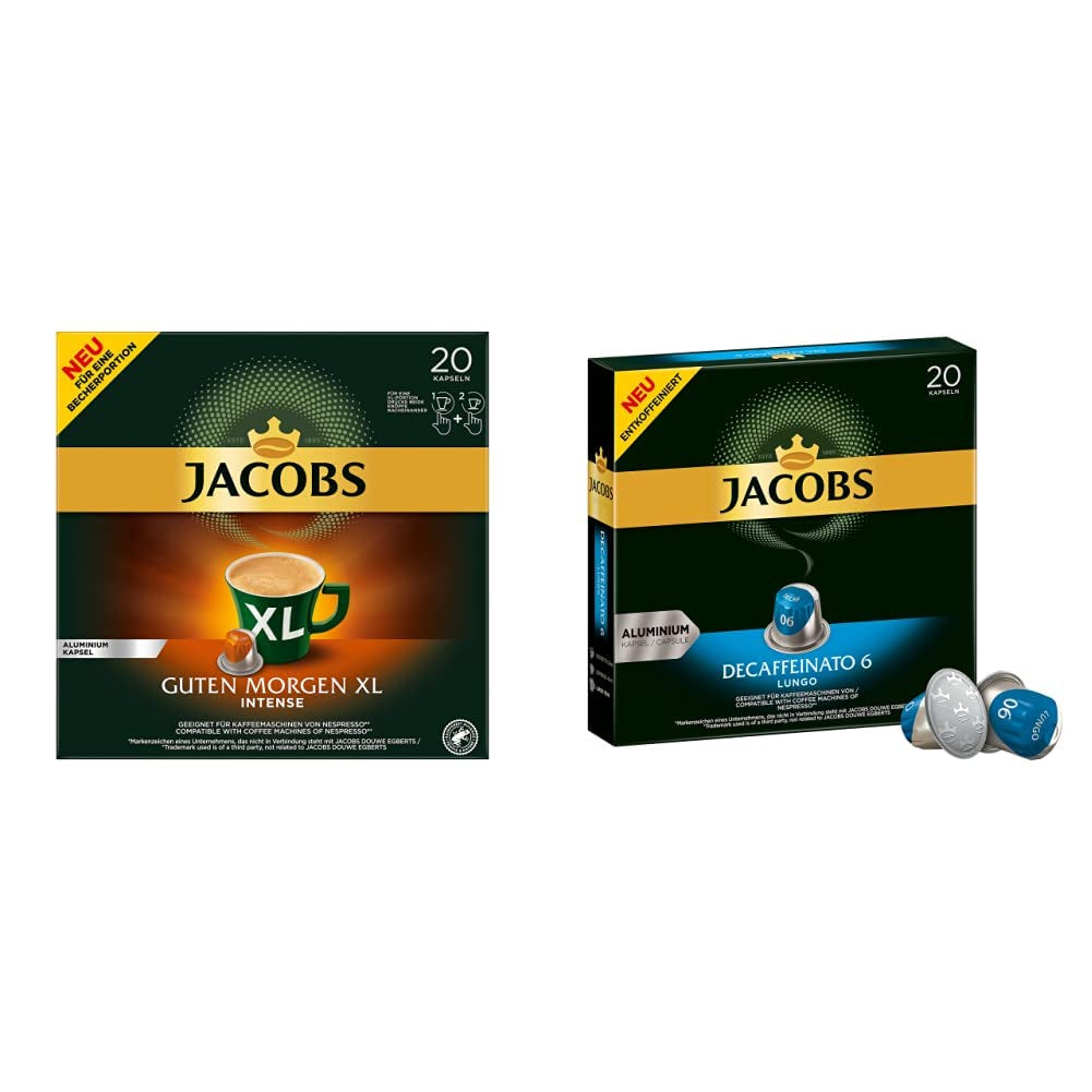 Jacobs Kaffeekapseln Guten Morgen XL Intense - 10er Pack (10 x 20 Getränke) & Kaffeekapseln Lungo Decaffeinato- Intensität 6- 200 Nespresso kompatybilny Kapseln, 10er Pack, 10 x 20 Getränke