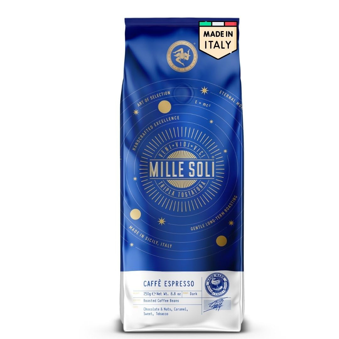 Kawa ziarnista Caffè Espresso - Tradycyjne palenie na Sycylii - Kawa ziarnista Premium, torebka 250 g, do ekspresów w pełni automatycznych i kolby
