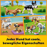 LEGO 31137 Creator Zestaw 3 w 1 ze słodkim psem z figurkami zwierząt Jamnik, mops, pudel i inne zabawki dla dzieci w wieku powyżej 7 lat, prezent dla miłośników psów Zestawy do budowania Besuche den LEGO-Store