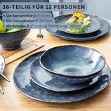 Sänger | Tokio 36-częściowy zestaw obiadowy 12-osobowy porcelanowy zestaw obiadowy Nowoczesne, ręcznie robione ciemnoniebieskie naczynia stołowe z czarnymi akcentami | KOLEKCJA PREMIUM