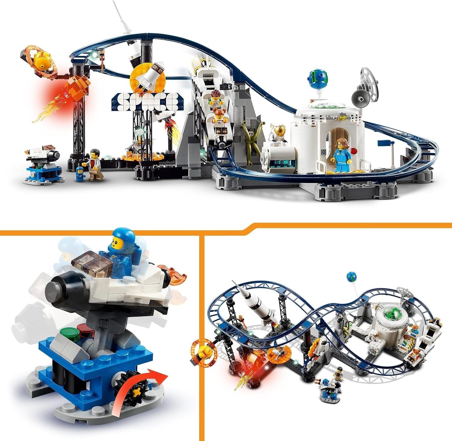 LEGO 31142 Creator Kosmiczny rollercoaster 3 w 1 dla dzieci z działającymi wózkami, który można przekształcić w wieżę swobodnego spadania lub karuzelę z rakietami i świecącymi klockami Zestawy konstrukcyjne Besuche den LEGO-Store