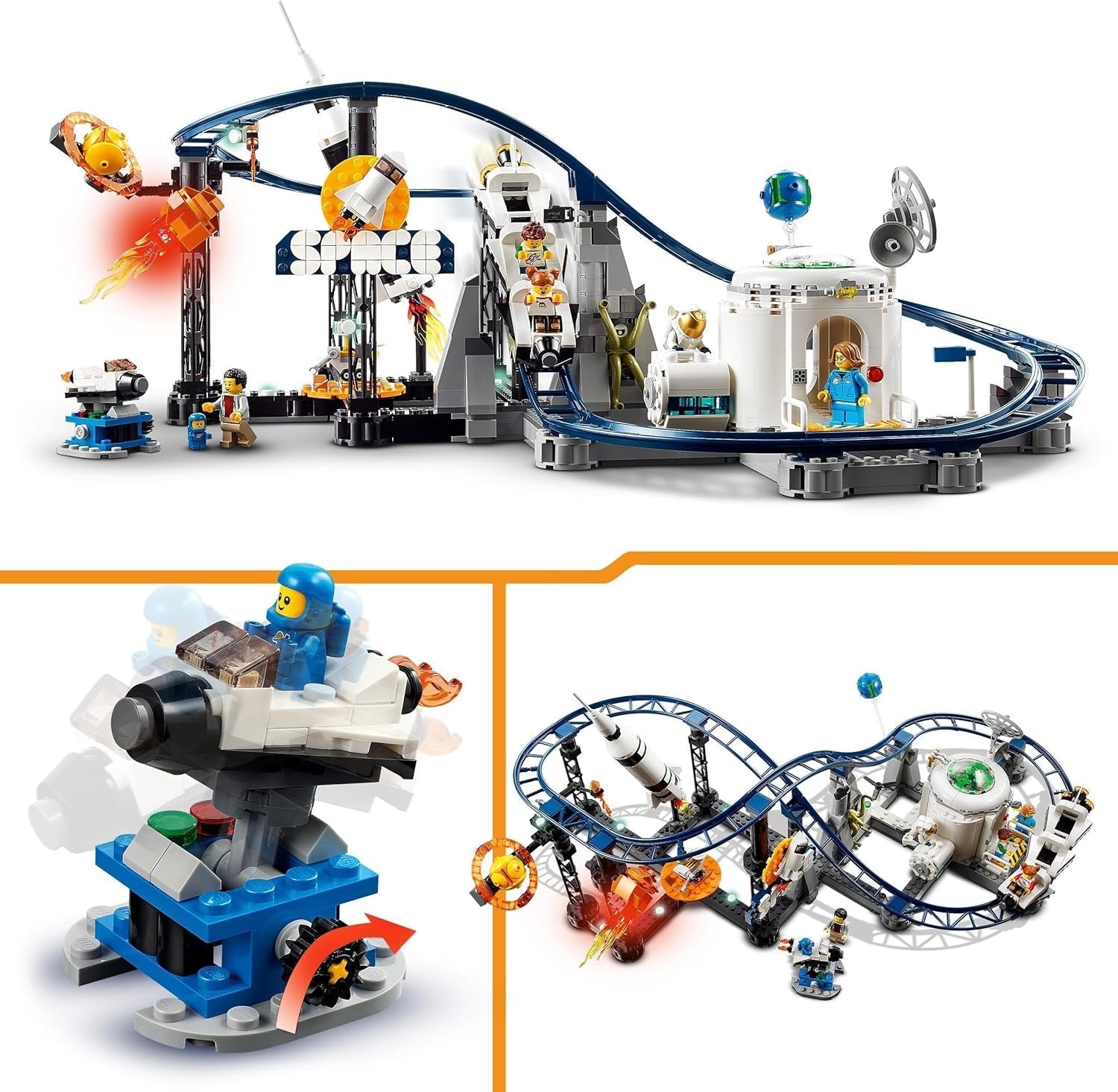 LEGO 31142 Creator Kosmiczny rollercoaster 3 w 1 dla dzieci z działającymi wózkami, który można przekształcić w wieżę swobodnego spadania lub karuzelę z rakietami i świecącymi klockami Zestawy konstrukcyjne Besuche den LEGO-Store