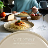 Zestaw naczyń obiadowych z kamionki porcelanowej na 6, 18 sztuk - mocniejszy i odporny na zarysowania niż talerze i miski ceramiczne, błyszczący beż | Zestaw zastawy stołowej zawiera 6 talerzy obiadowych, 6 talerzy deserowych i 6 misek -