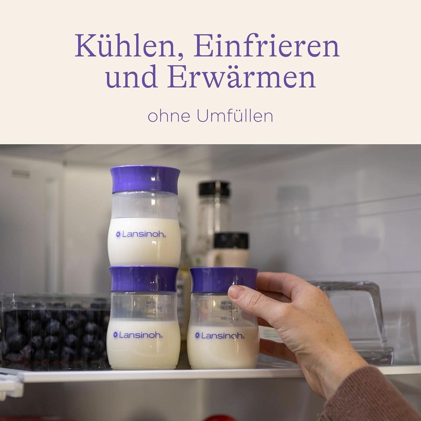 Lansinoh Muttermilchflaschen, 4 X 160 Ml - Zur Sicheren Muttermilch Austellungen - Neues Kompaktes Design Für Verbesserte Stabilität - Mit Stapelbarem Deckel Akcesoria Żywność i karmienie piersią Bebe Naty Shop
