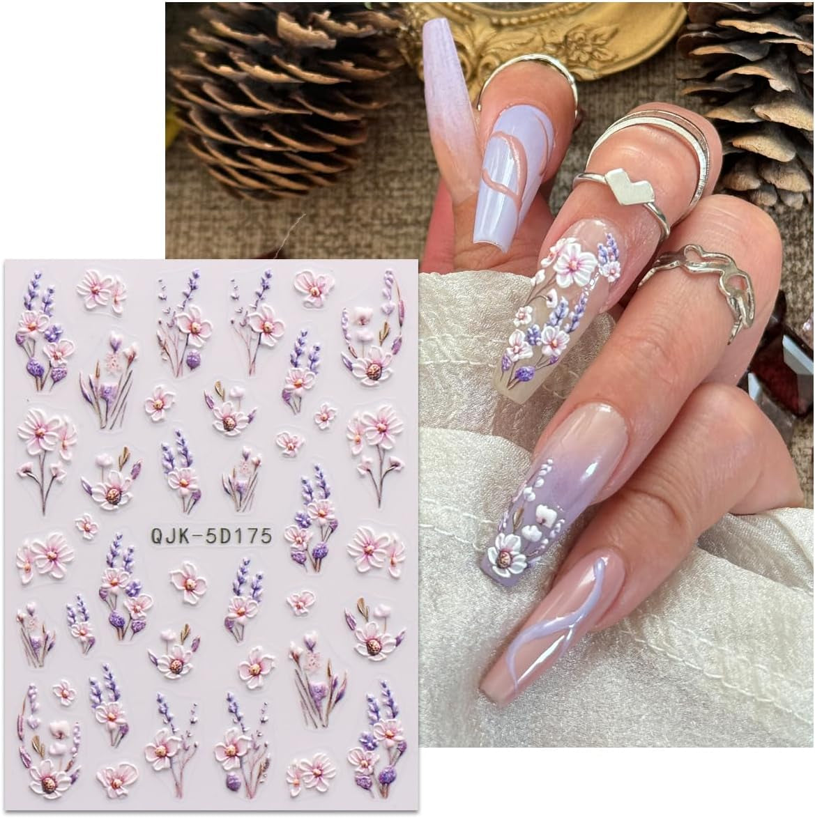 JMEOWIO 3D Nagelsticker Blumen Nail Art Naklejka Selbstklebend Nagelaufkleber 5D Stereoskopisch Frühling Sommer Dekoration Nageldesign Zubehör 4 Blatt