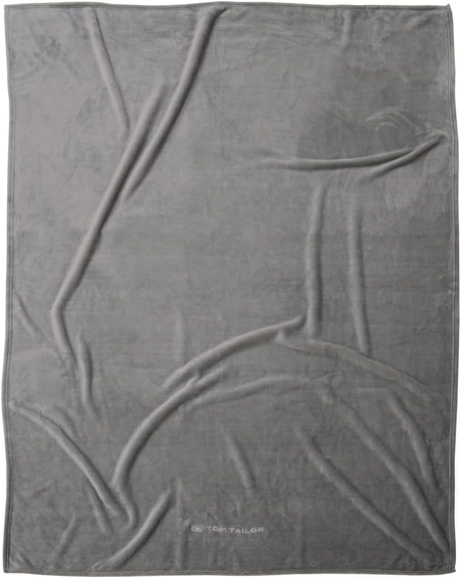 TOM TAILOR Koc Wellsoft, 150X200 Cm, 100% Poliester/ Wellsoft, haftowane z logo, KOCYK WELLSOFT Pomarańczowy (Ciepły Koral) Koce i kołdry Naty Shop Szary 150X200 Cm