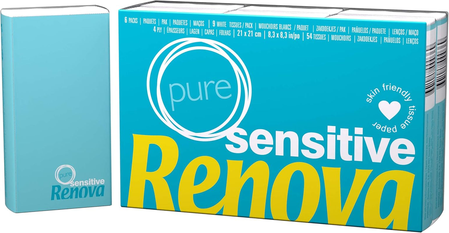 Renova Chusteczki Sensitive Pure - 6 opakowań białych serwetek