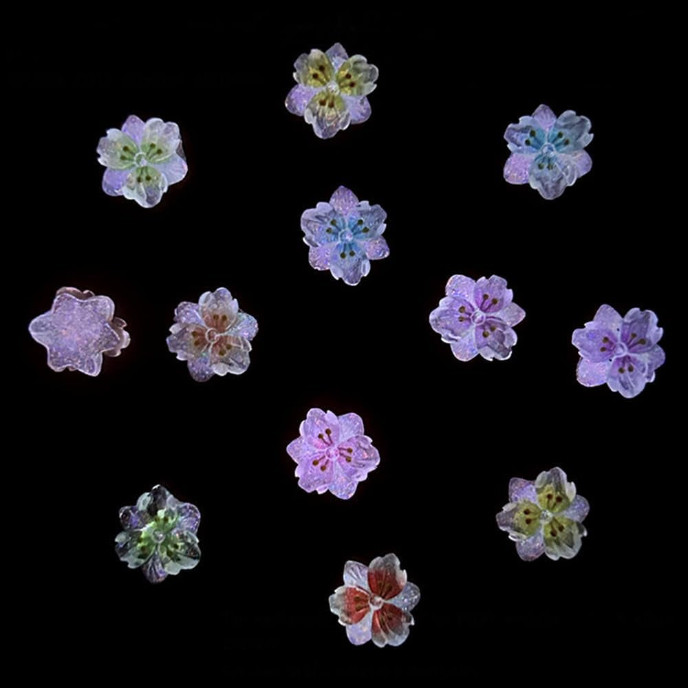 50 szt. 3D Blume Nagel Charms Nägel Zubehör Nageldesign Glitzersteine ​​​​Nailart Strasssteine ​​​​Kwiatowe zawieszki do paznokci Luminous Flower Nail Art Charms Bunte Blumen Deko Nagel Steinchen Kwiaty Cyrkonie do paznokci