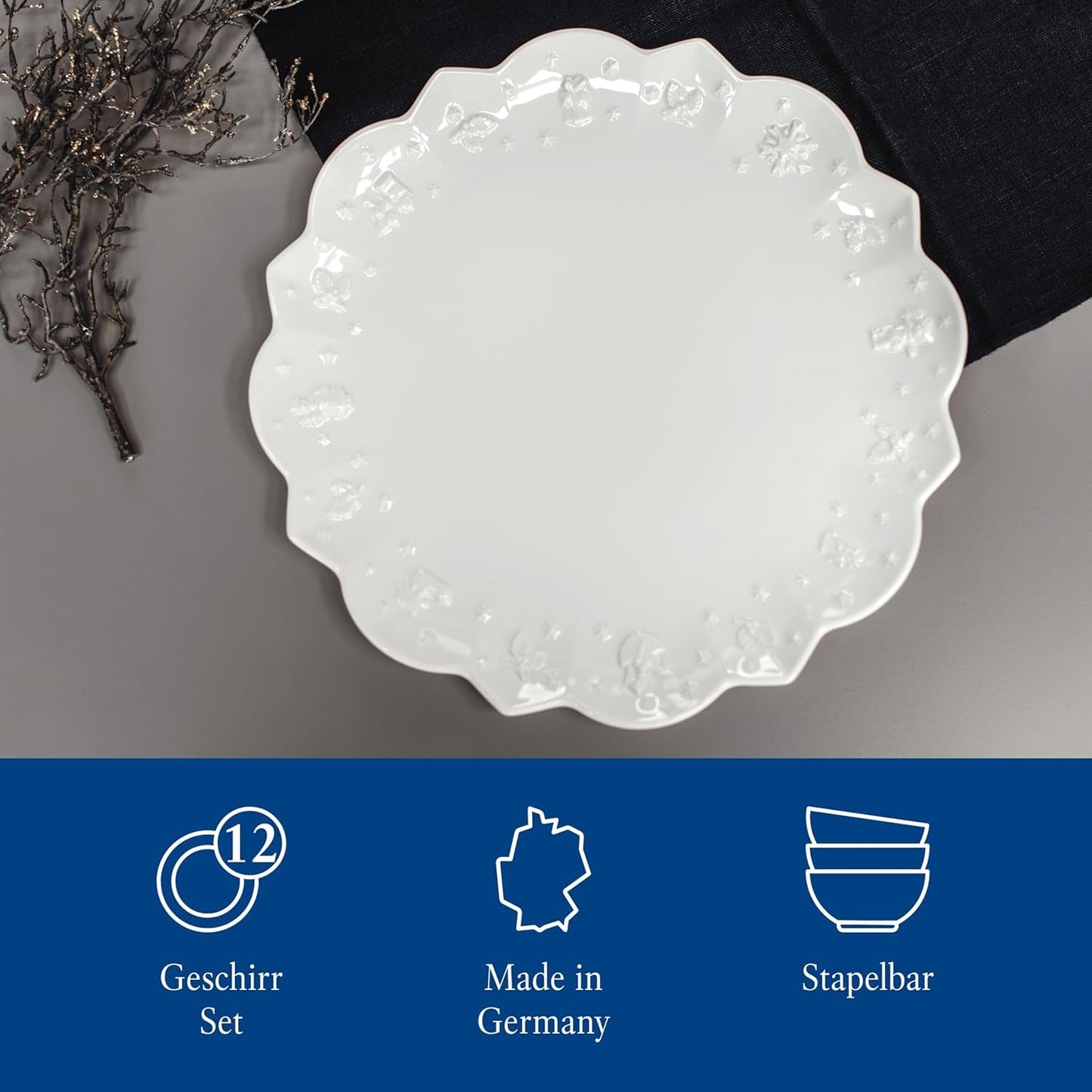Villeroy & Boch Toy's Delight Royal Classic 8-częściowy zestaw naczyń obiadowych, można myć w zmywarce i używać w kuchence mikrofalowej, biały, talerze, zestaw naczyń obiadowych dla 4 osób, zastawa bożonarodzeniowa, zabawki, porcelana premium