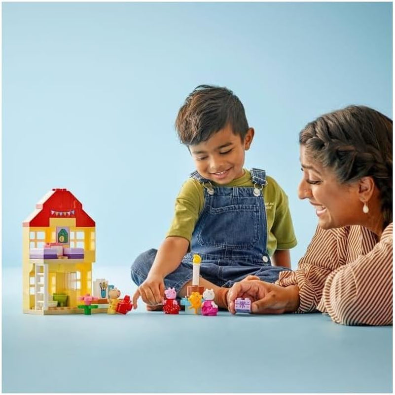 LEGO DUPLO Dom urodzinowy Peppy: kreatywna 3-figurkowa zabawka. Zbuduj i przebuduj zabawkowy dom dla 2-latków, chłopców i dziewcząt, rozwija zręczność 10433 Zestawy do budowania Besuche den LEGO-Store