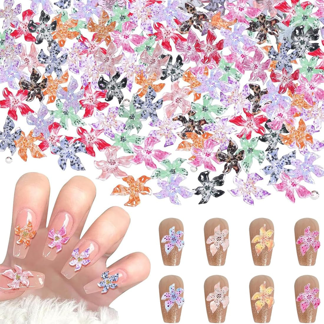 100 szt. 3D Blume Nagel Charms Nägel Zubehör Nageldesign Glitzersteine ​​​​Nailart Strasssteine ​​​​Kwiatowe zawieszki do paznokci Luminous Flower Nail Art Charms Bunte Blumen Deko Nagel Steinchen Kwiaty do paznokci