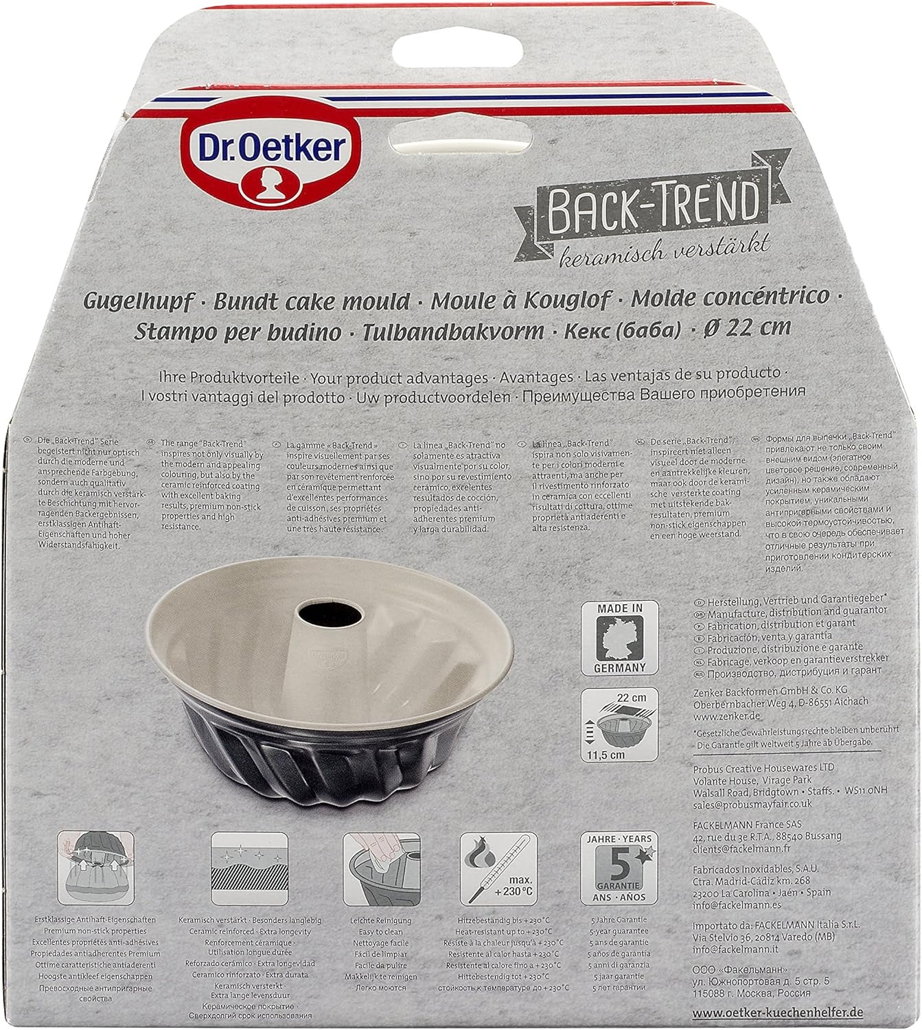 Dr. Oetker Gugelhupfform Ø 22 Cm BACK-TREND, Backform Für Gugelhupf, Runde Bundform Aus Stahl Mit Keramisch Verstärkter Antihaft-Beschichtung (Farbe: Creme/Anthrazit), Menge: 1 Stück Formy i blachy do pieczenia Naty Shop