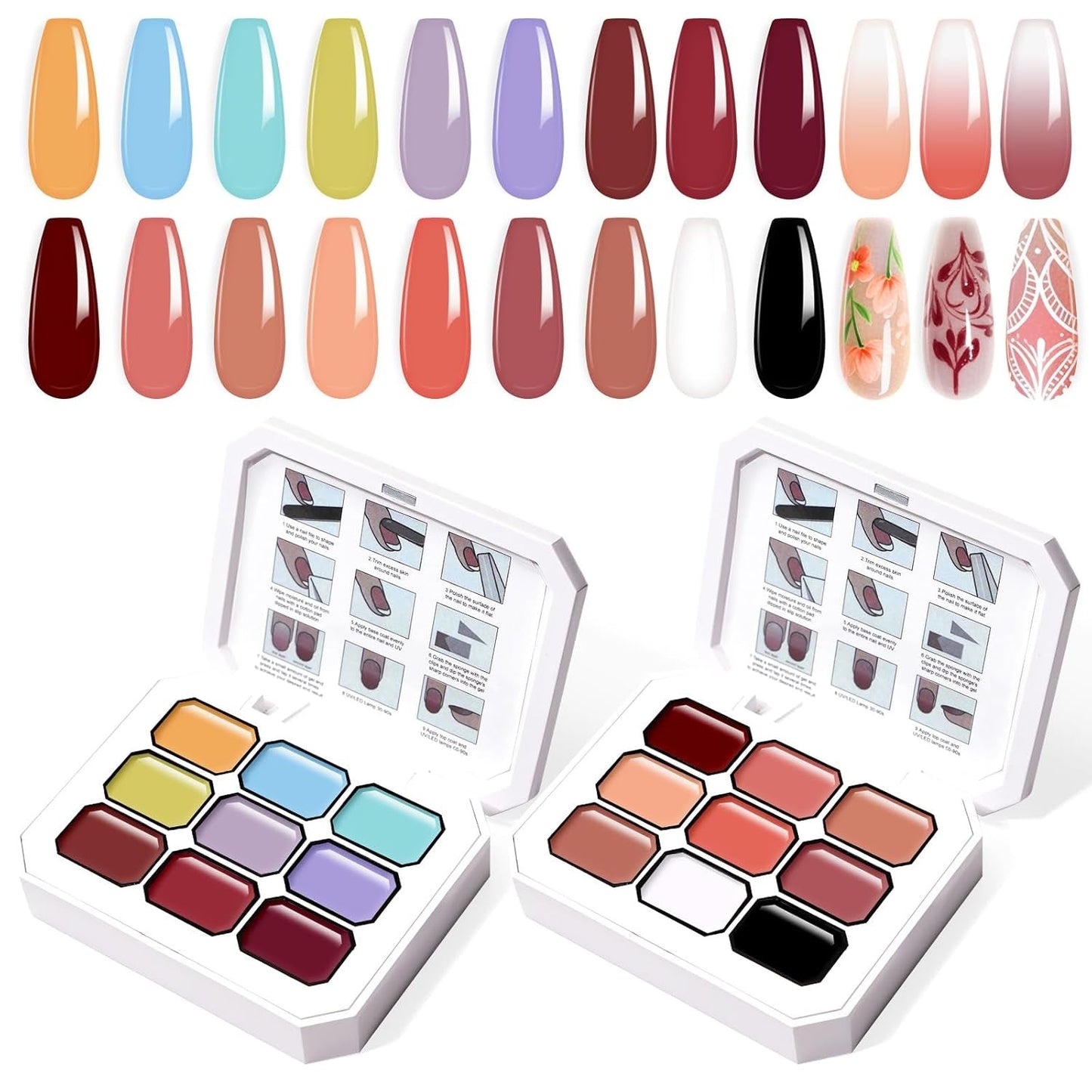 Żel do malowania gradientowego, 12 kolorów Ombre żelowy lakier do paznokci z 100 szt. Gąbeczek do paznokci i 4 pazurami Metalowy chwytak do francuskiego manicure DIY Nail Art, zestaw I