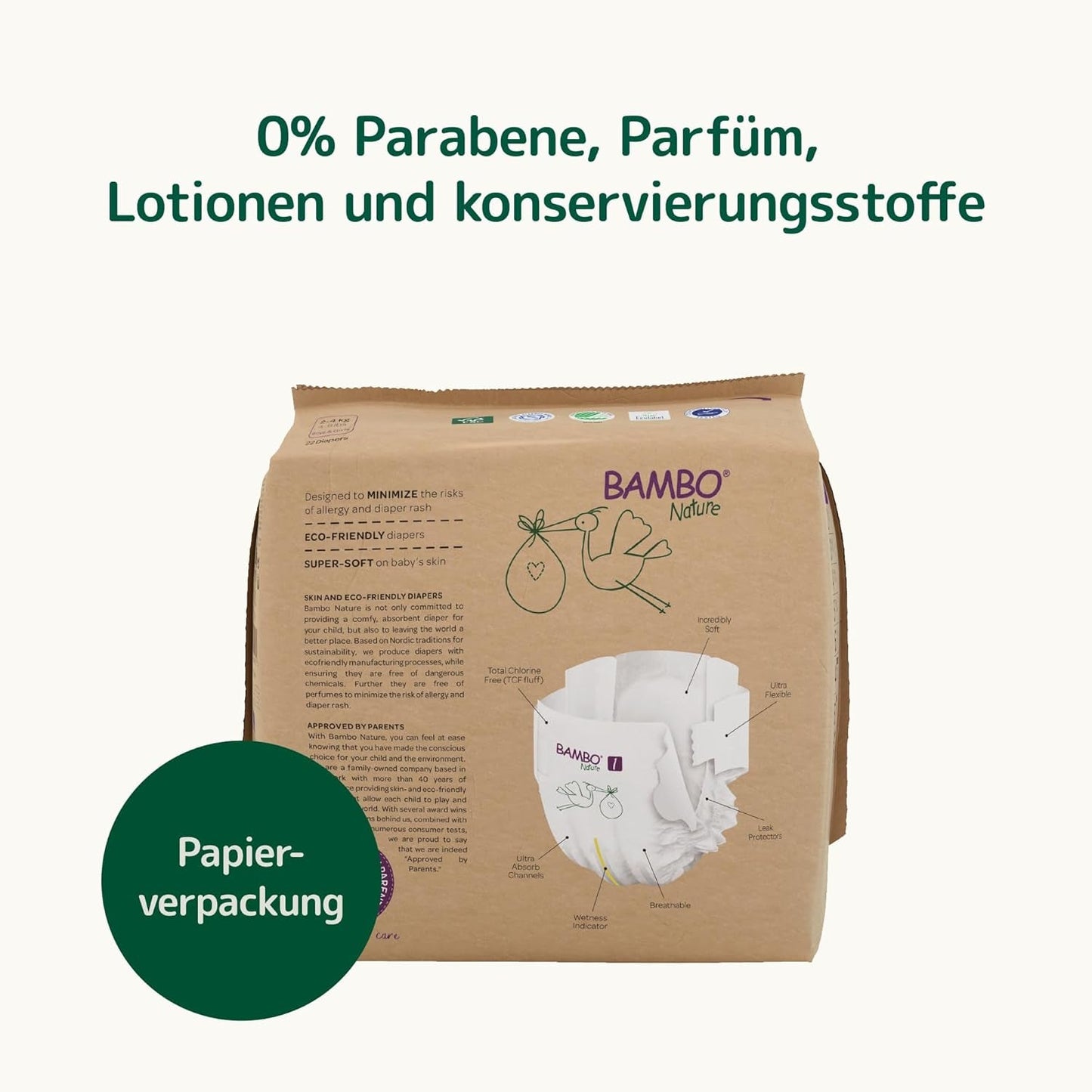 Pieluszki dziecięce Bambo Nature, rozmiar 1 (2-4 kg), 132 sztuki w pudełku miesięcznym | Pieluszki Premium ze zwiększoną ochroną przed wyciekami | Najwyższy komfort i swoboda dla noworodków | Pieluszki testowane dermatologicznie