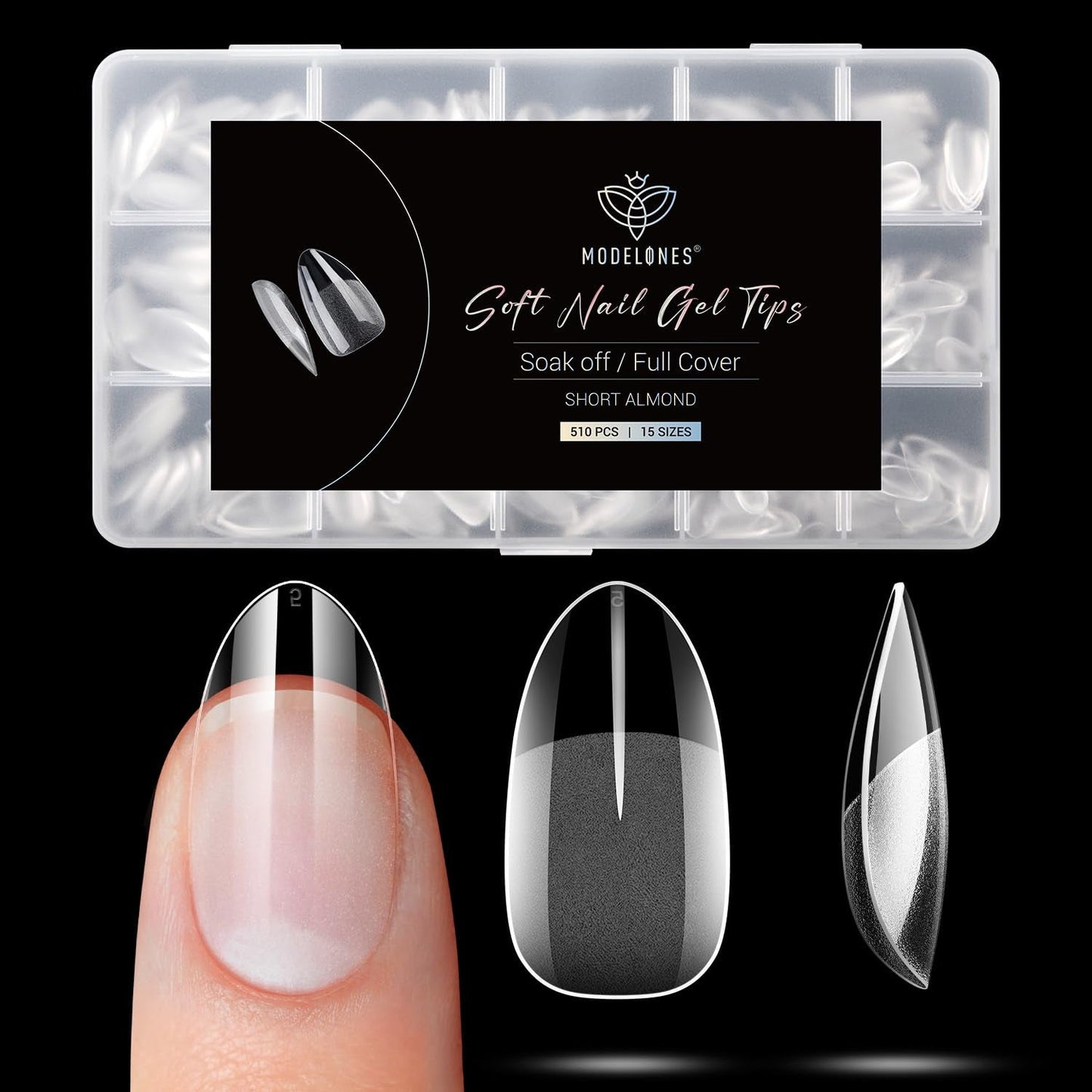Modelones Tipsy 510 sztuk - Zestaw Tipsów Full Cover, Zestaw Tips Żelowych, Tipsy z żywicy PMMA do polerowania, Sztuczne paznokcie do klejenia na Nail Art DIY, Short Squoval