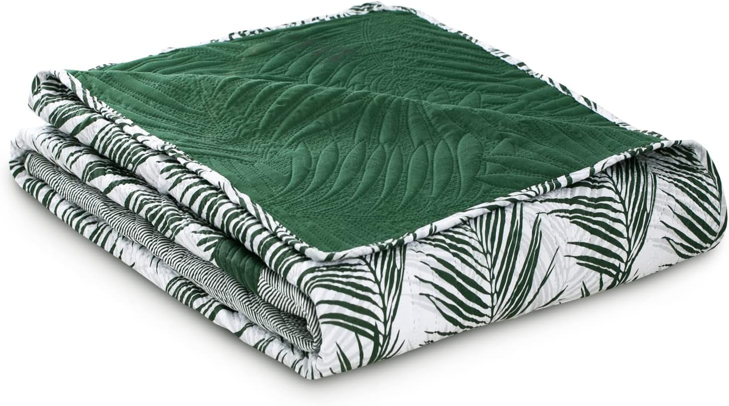 Ameliahome Narzuta Narzuta 170X210 cm Dwustronna, łatwa w pielęgnacji narzuta na łóżko Wzór roślinny Zielony Biały Tropikalny Bonaire Łóżka i koce Besuche den AmeliaHome-Store