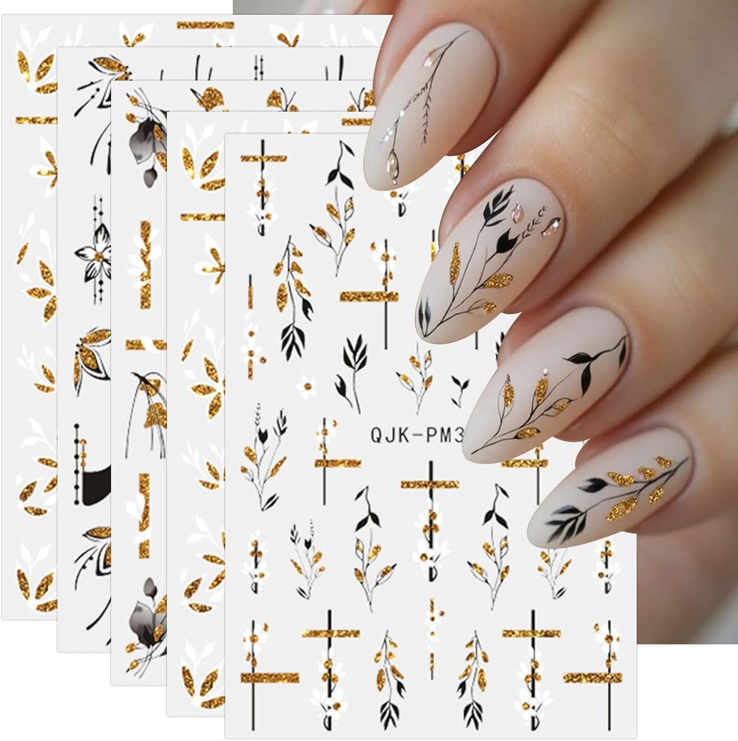 JMEOWIO Nagelsticker Blumen Glitzer 9 Blatt Nail Art Naklejka Selbstklebend Nagelaufkleber Frühling Sommer Blumen Dekoration Nageldesign Zubehör