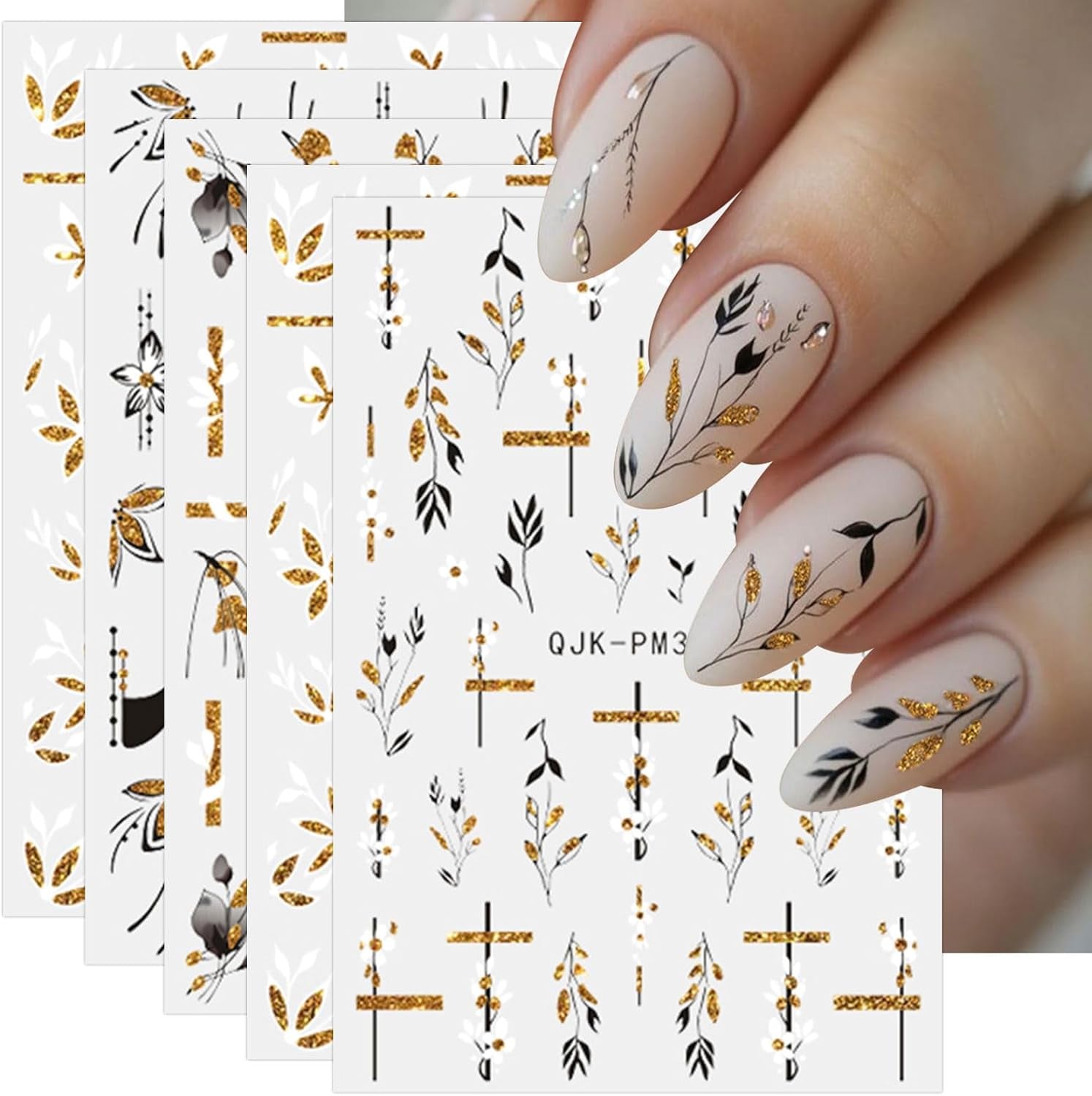 JMEOWIO Nagelsticker Blumen Glitzer 9 Blatt Nail Art Naklejka Selbstklebend Nagelaufkleber Frühling Sommer Blumen Dekoration Nageldesign Zubehör