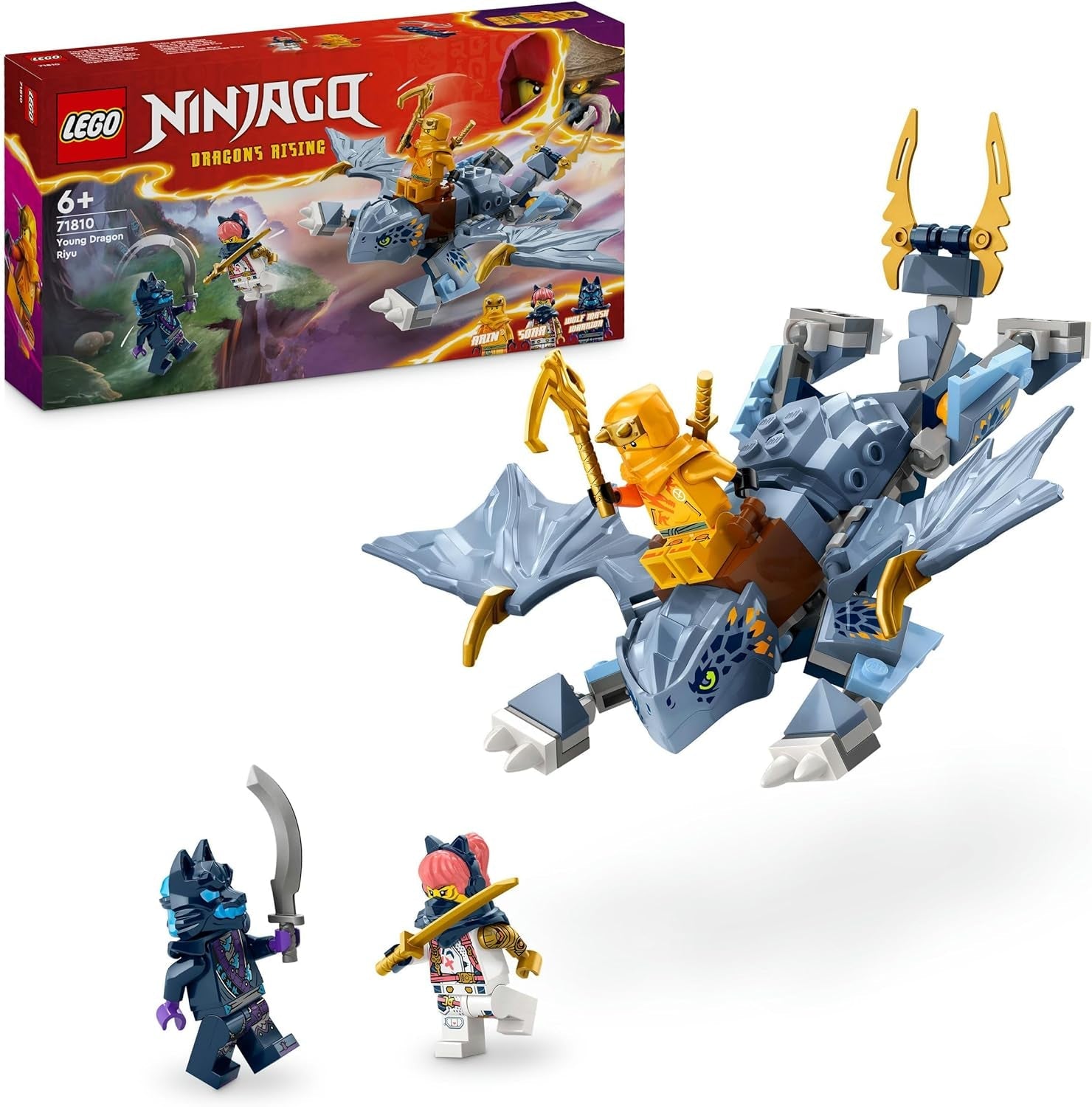 LEGO NINJAGO Riyu Mały smok, smocza zabawka z 3 minifigurkami, zabawka ninja do zbudowania dla 6-letnich chłopców i dziewcząt, pełen akcji prezent dla dzieci 71810 Zestawy do budowania Besuche den LEGO-Store Singur