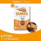 IAMS Delights Kitten Nassfutter - Opakowanie zbiorcze Katzenfutter mit Hunn w sosie, wysokiej jakości Futter für Junior Kätzchen von 1-12 Monate, 12 x 85 g