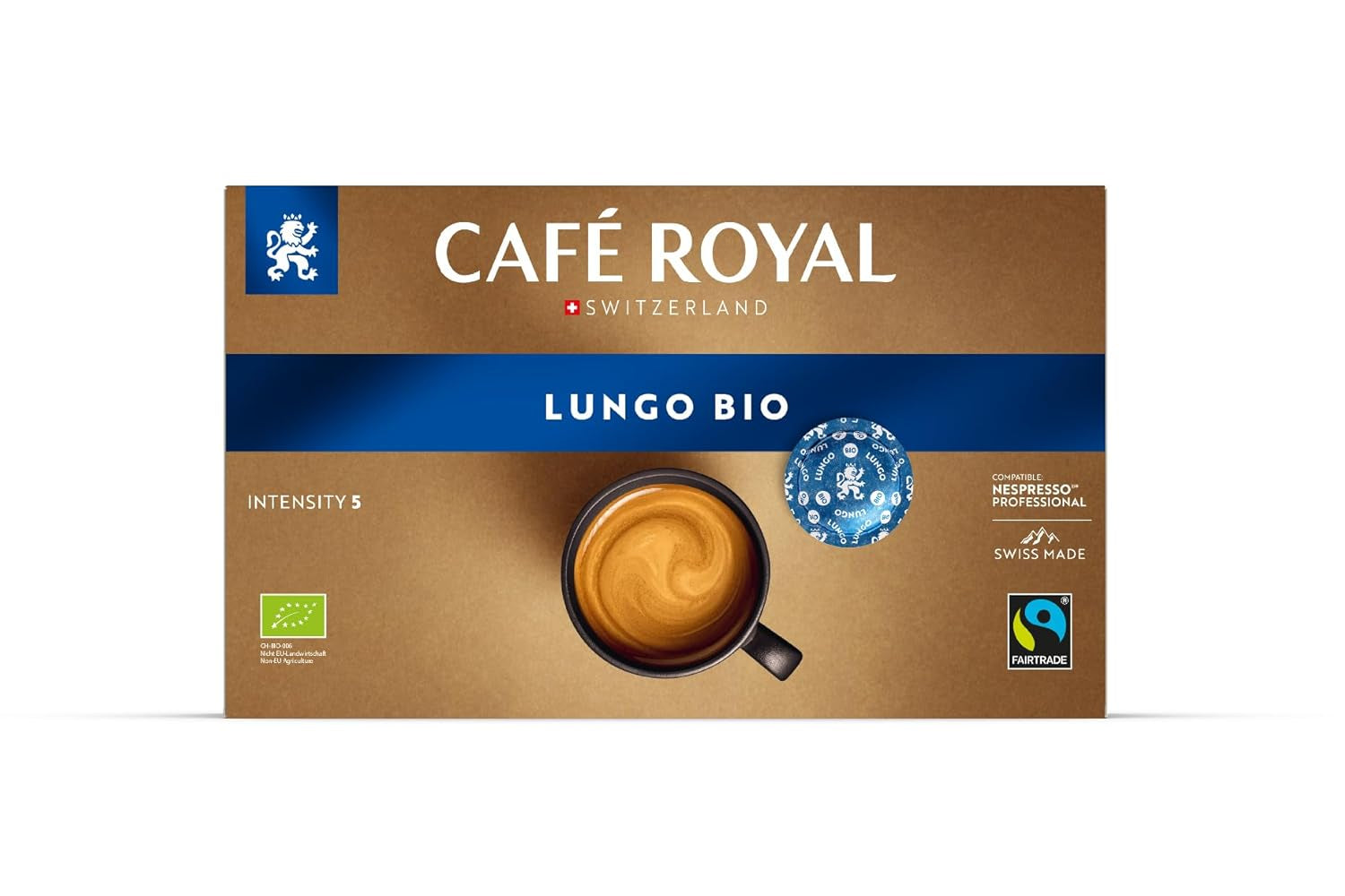 Café Royal Professional Pads, Bio Lungo, 50 Nespresso (R) Professional kompatybilne podkładki dla biura i gastronomii, certyfikat Bio i Fairtrade, 100 Prozent Arabica, Intensität 5