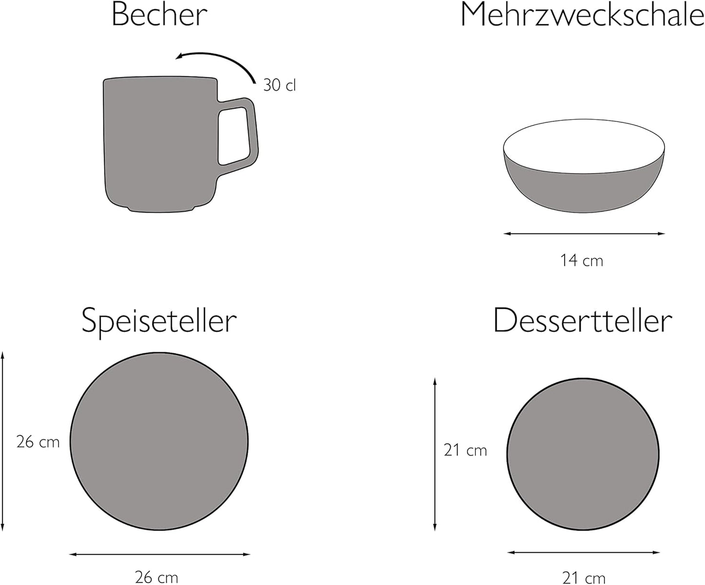 CreaTable, 22506, seria COSY DAY, 16-częściowy zestaw naczyń obiadowych dla 4 osób, usługa łączenia porcelany, można myć w zmywarce i używać w kuchence mikrofalowej, jakość produkcji