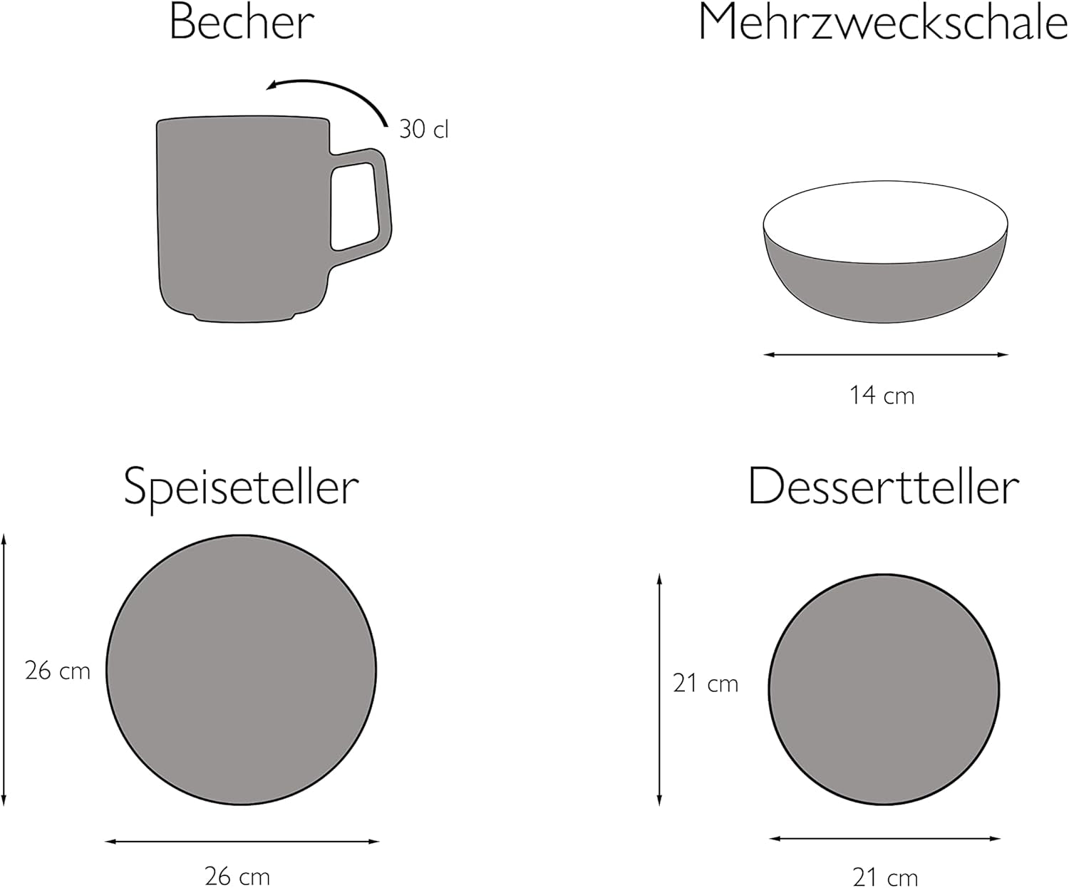 CreaTable, 22506, seria COSY DAY, 16-częściowy zestaw naczyń obiadowych dla 4 osób, usługa łączenia porcelany, można myć w zmywarce i używać w kuchence mikrofalowej, jakość produkcji