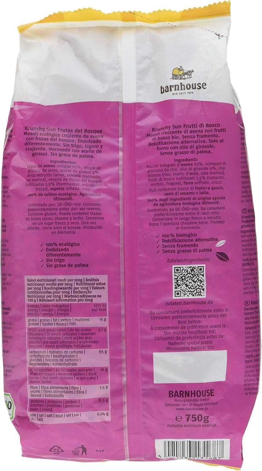 Barnhouse Muesli Krunchy Sun Fruits, 750 gramów Płatki Naty Shop