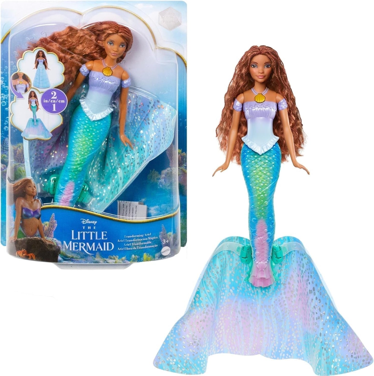 Lalka Mattel Disney Princess Ariel, inspirowana filmem „Mała Syrenka”, Transformacja: Zabawka-Syrenka, Telefon komórkowy, Prezenty Disneya, Zabawki 3-letnie, HLX13 Naty Shop Dolls Domyślny tytuł