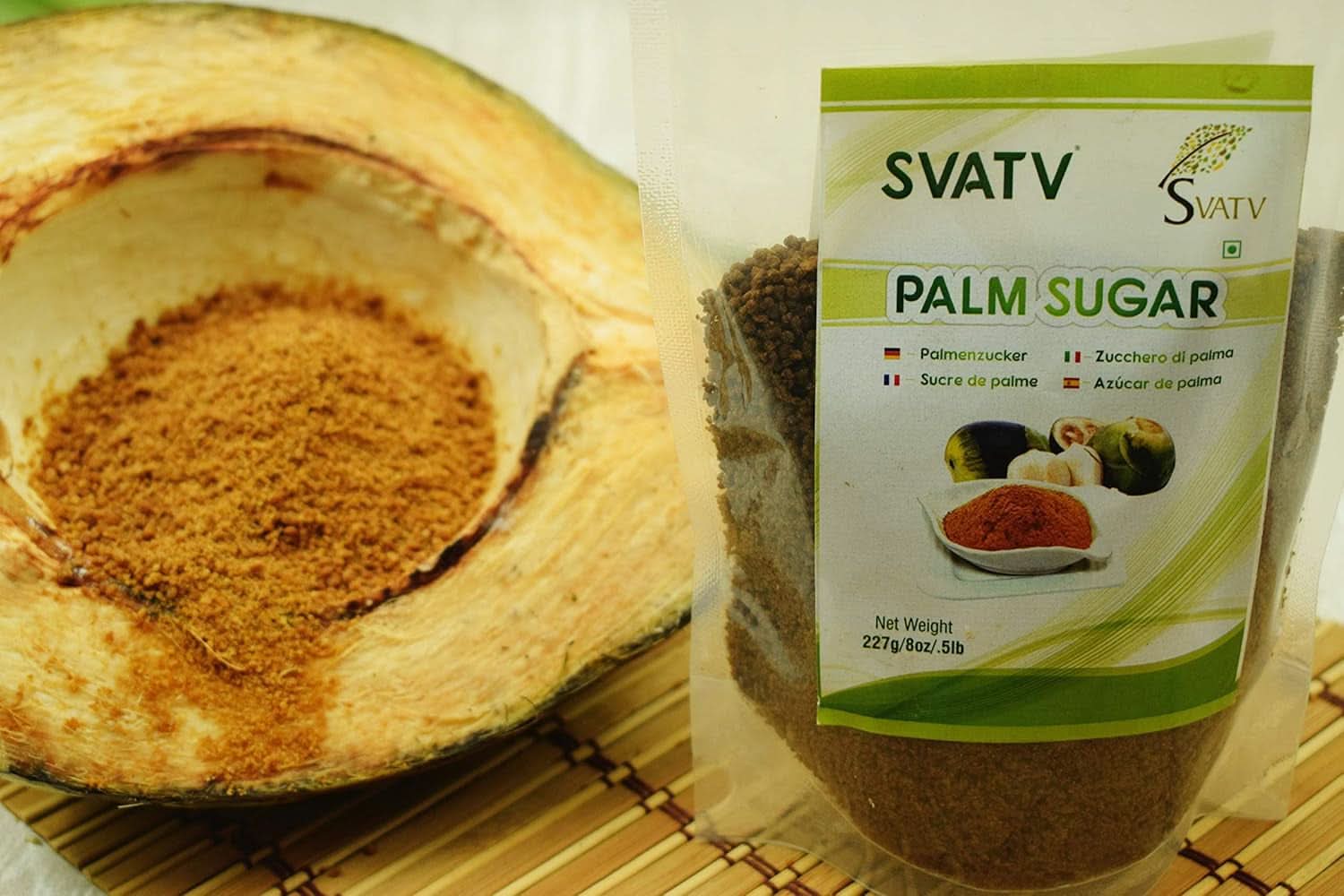 SVATV Brązowy cukier palmowy w proszku, 227 gramów Słodziki Naty Shop
