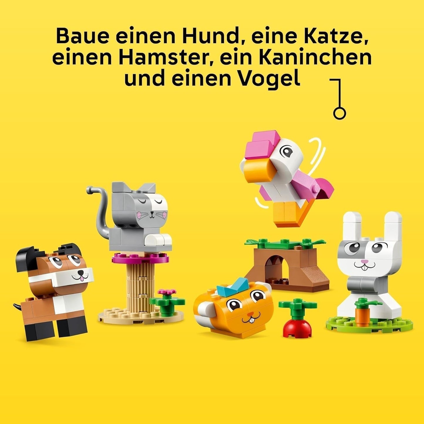 LEGO Classic Kreatywne zwierzęta, pudełko z kolorowymi klockami, klocki do zbudowania figurek zwierząt, takich jak pies, kot, królik, chomik i ptak, zabawka konstrukcyjna dla chłopców i dziewcząt od 5 lat 11034 Zestawy do budowania Besuche den LEGO-Store