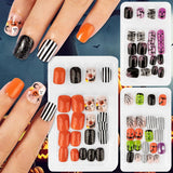 72 szt. Halloweenowe paznokcie Samoprzylepne sztuczne paznokcie Krótkie sztuczne paznokcie Samoprzylepne paznokcie prasowane Dyniowy duch Sztuczne paznokcie Porady Nail Art Pomarańczowy Zielony Czarny