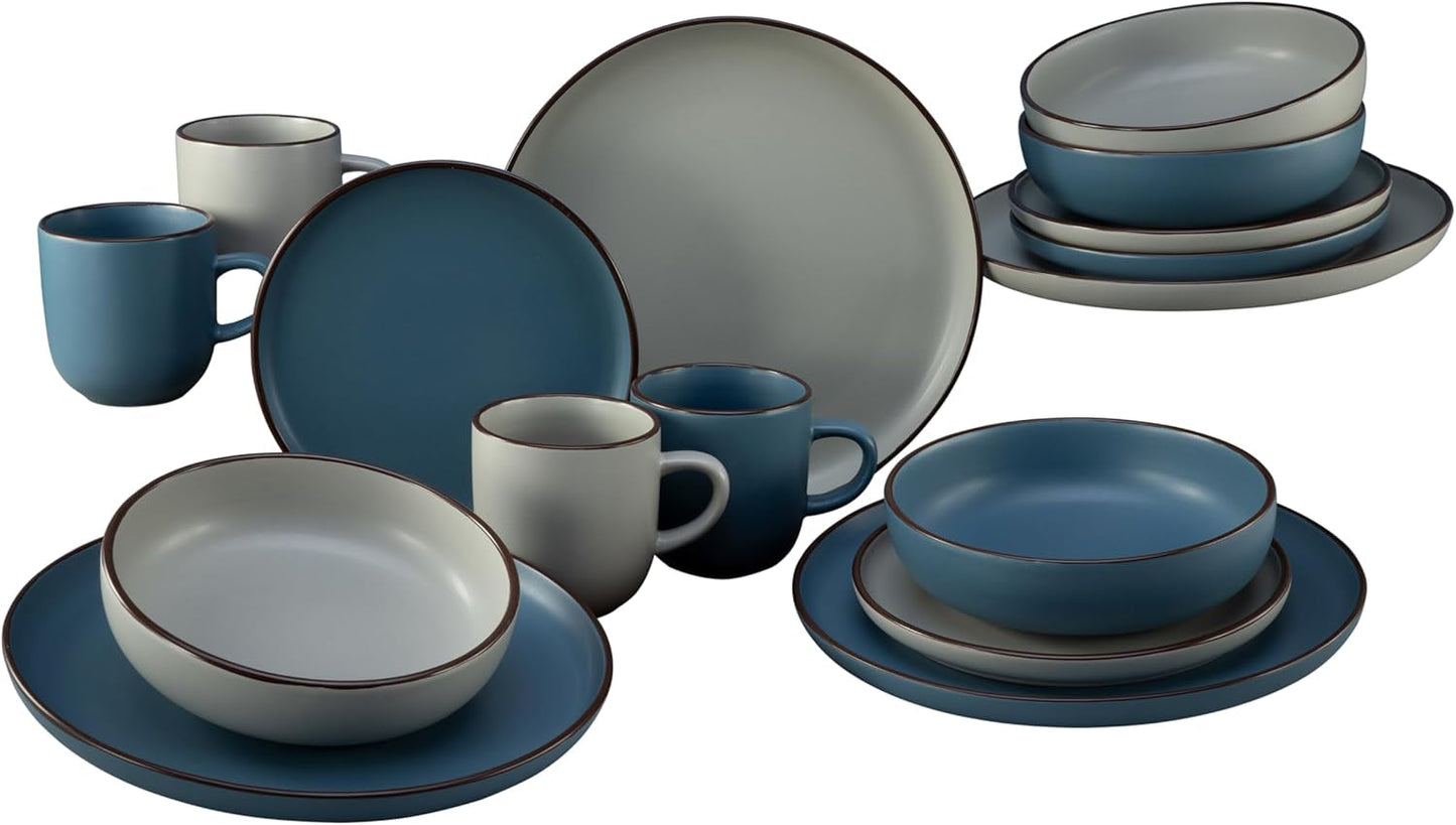 CreaTable, 21016, seria Modern Scandic niebiesko-szara, 16-częściowy zestaw naczyń obiadowych, usługa łączenia porcelany, można myć w zmywarce i używać w kuchence mikrofalowej, produkcja wysokiej jakości