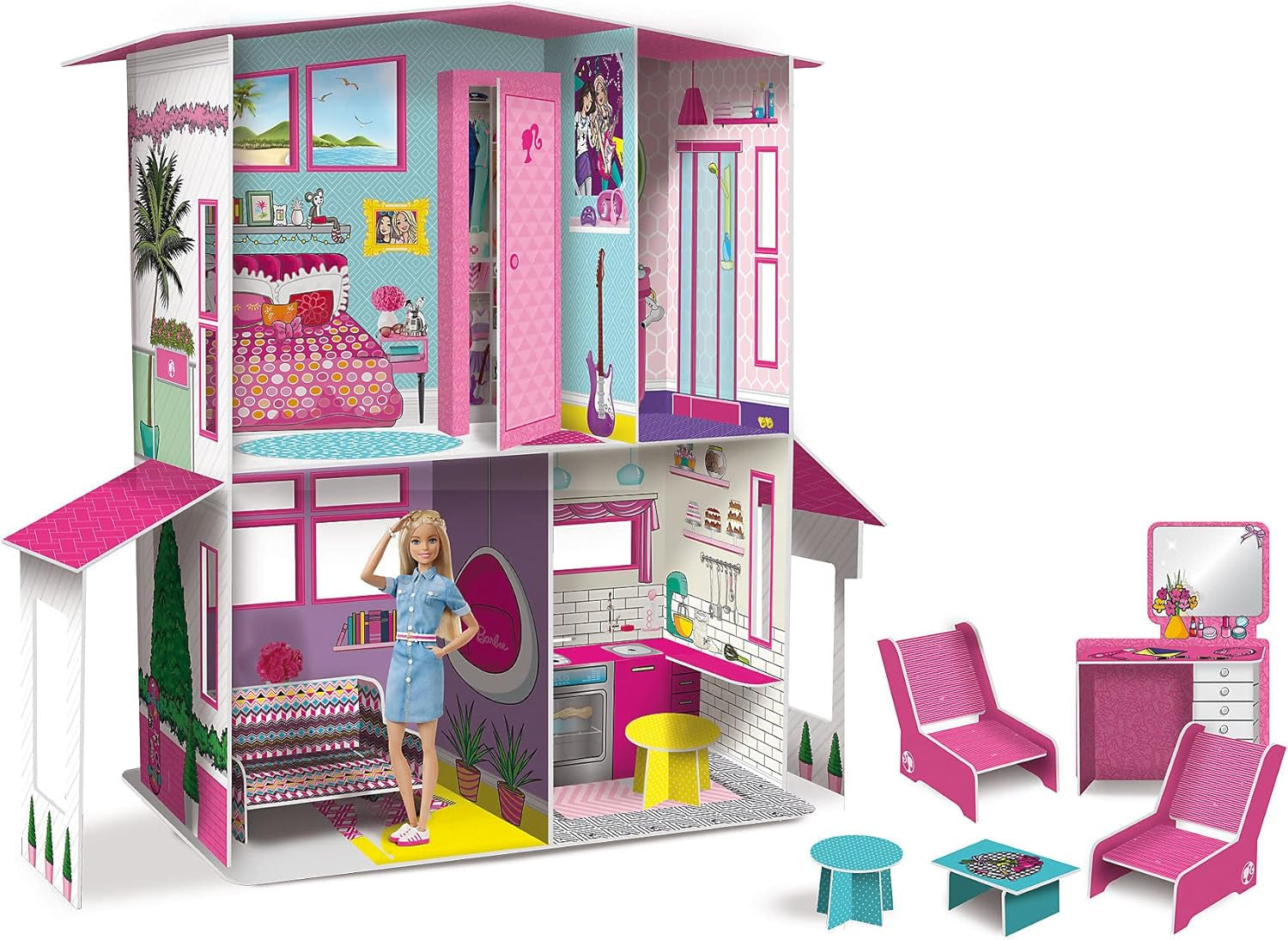 Lisciani - BARBIE Dollhouse - Barbie Dream Villa na dwóch piętrach - Dom 3D do budowania, dekorowania i projektowania - Kreatywne rękodzieło i zabawka konstrukcyjna dla dzieci w wieku 4 lat i więcej Domy dla lalek Naty Shop Domyślny tytuł