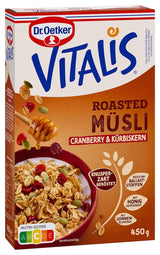 Dr. Oetker Vitalis Tostowe musli z żurawiną i pestkami dyni: Tostowe musli z suszoną żurawiną, opakowanie 8 sztuk (8 x 501g)