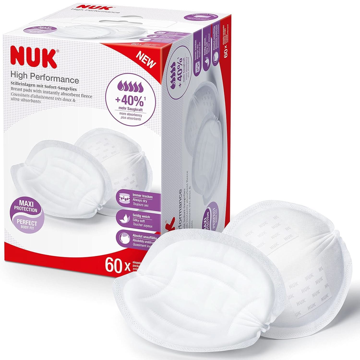NUK High-Performance Einweg-Stilleinlagen Mit Sofort-Saugvlies | Einlagen Zum Stillen | Opakowanie zbiorcze | +40% większa moc ssania | 60 Stück Żywność dla niemowląt i akcesoria do karmienia piersią Naty Shop 60 Stück High Performance